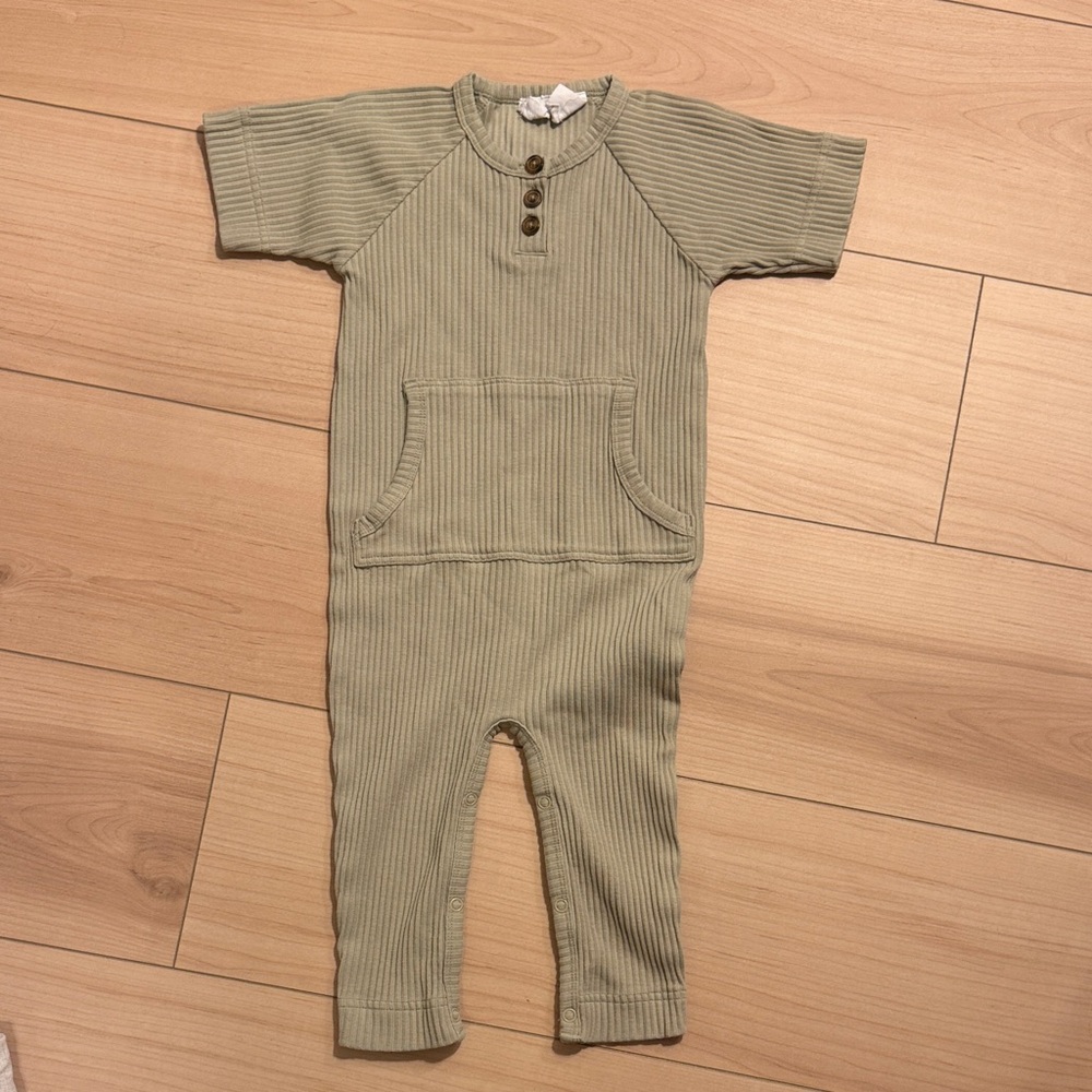 Jamie Kay Ribbed Short-Sleeve Romper in Sage